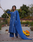 Hafsa Royal Blue Silk Chanderi Kurta Set