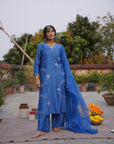 Hafsa Royal Blue Silk Chanderi Kurta Set
