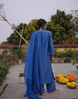 Hafsa Royal Blue Silk Chanderi Kurta Set