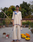 Sana Assymetrical Off White Chanderi Kurta Set