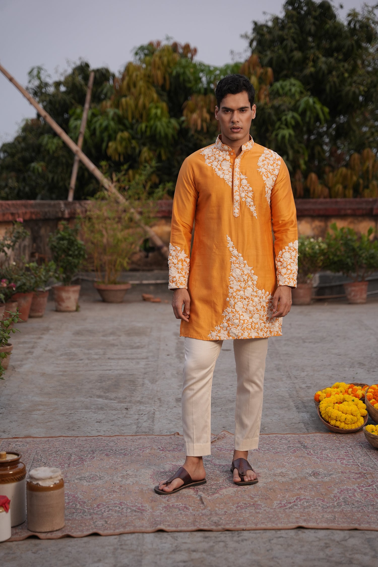 Yusuf Mustard Silk Chanderi Kurta Set