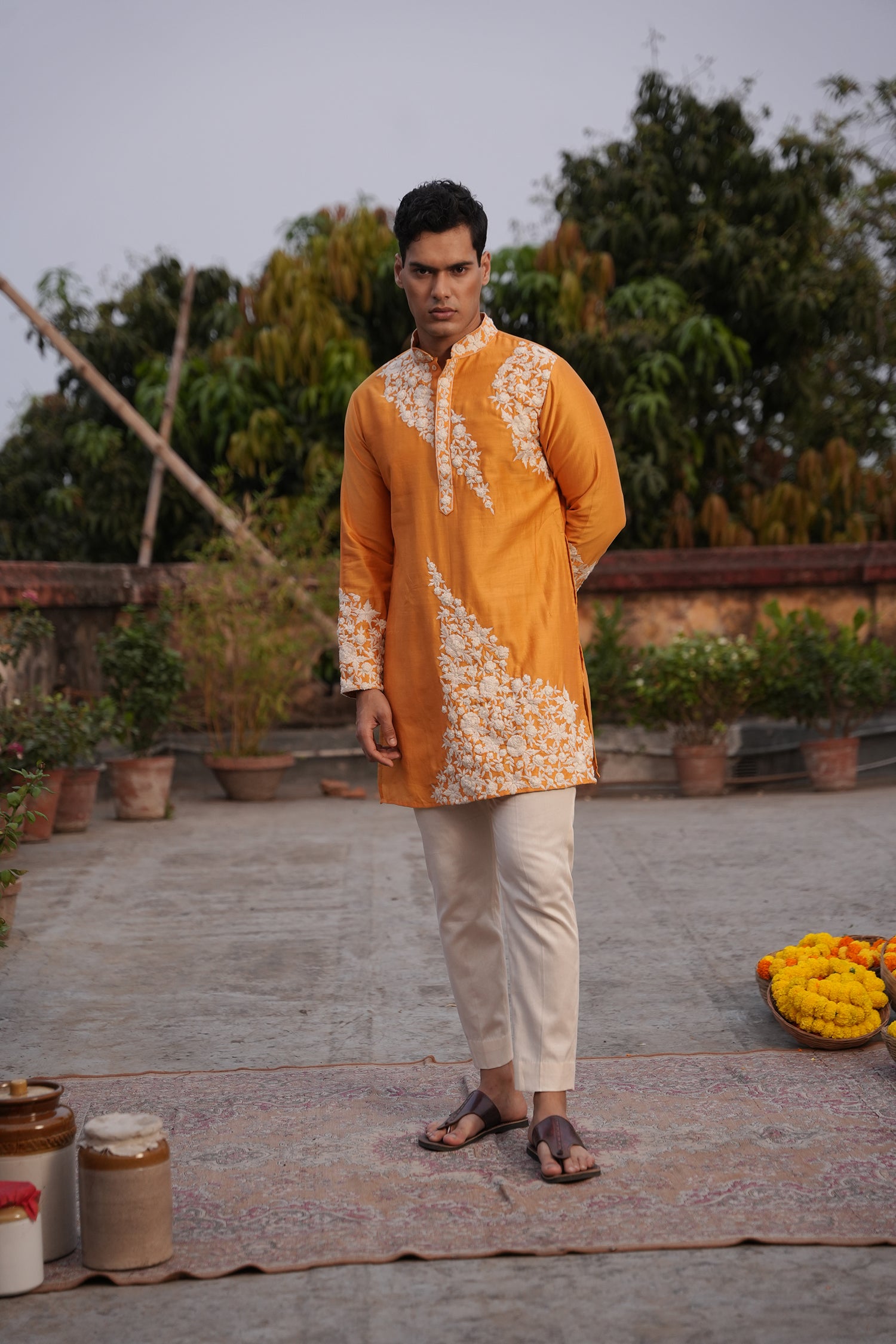 Yusuf Mustard Silk Chanderi Kurta Set