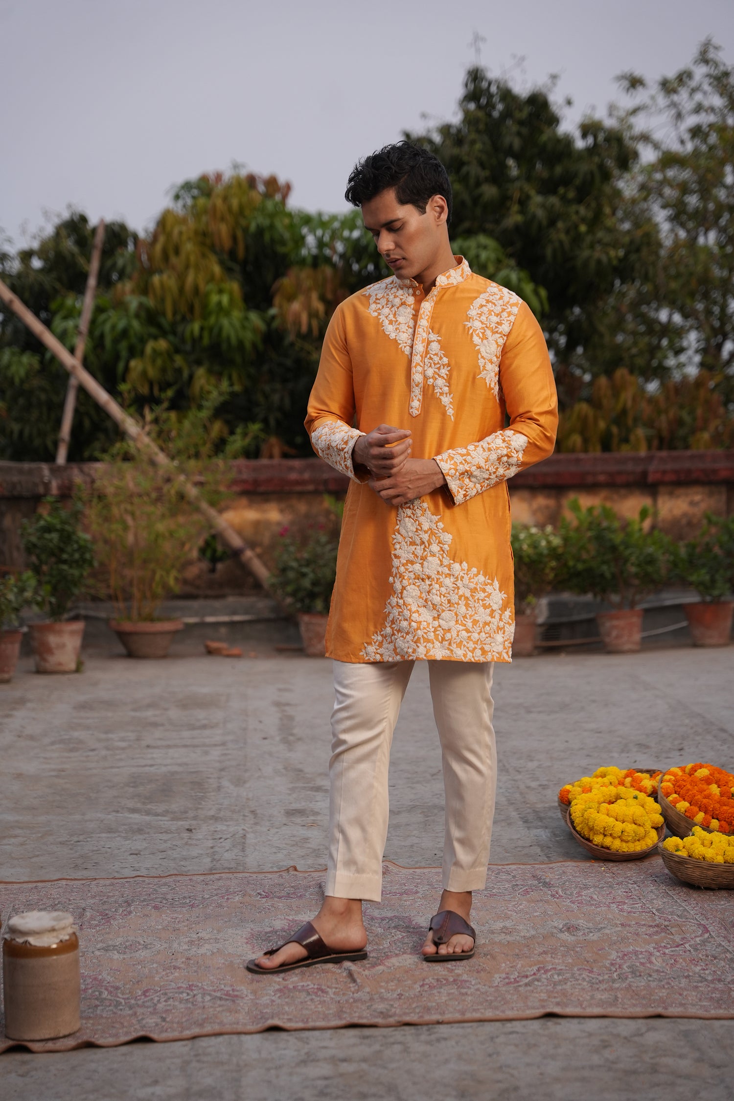 Yusuf Mustard Silk Chanderi Kurta Set