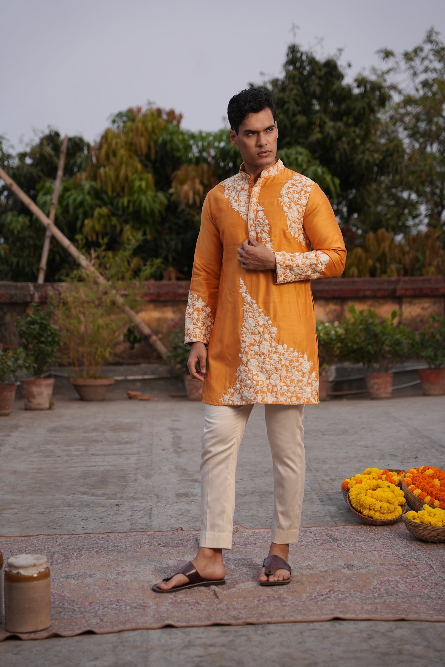 Yusuf Mustard Silk Chanderi Kurta Set