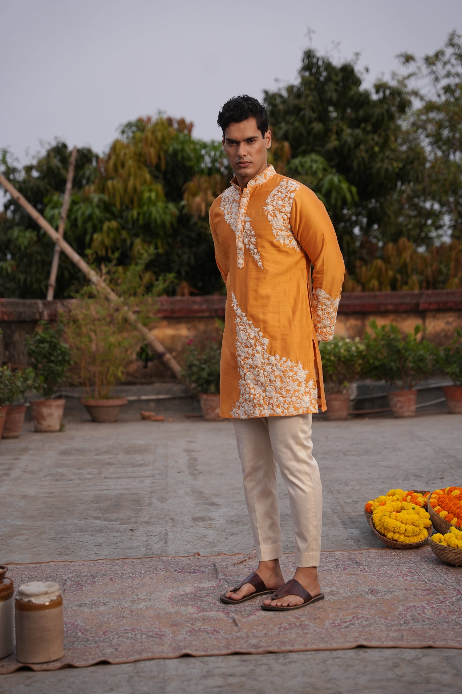 Yusuf Mustard Silk Chanderi Kurta Set