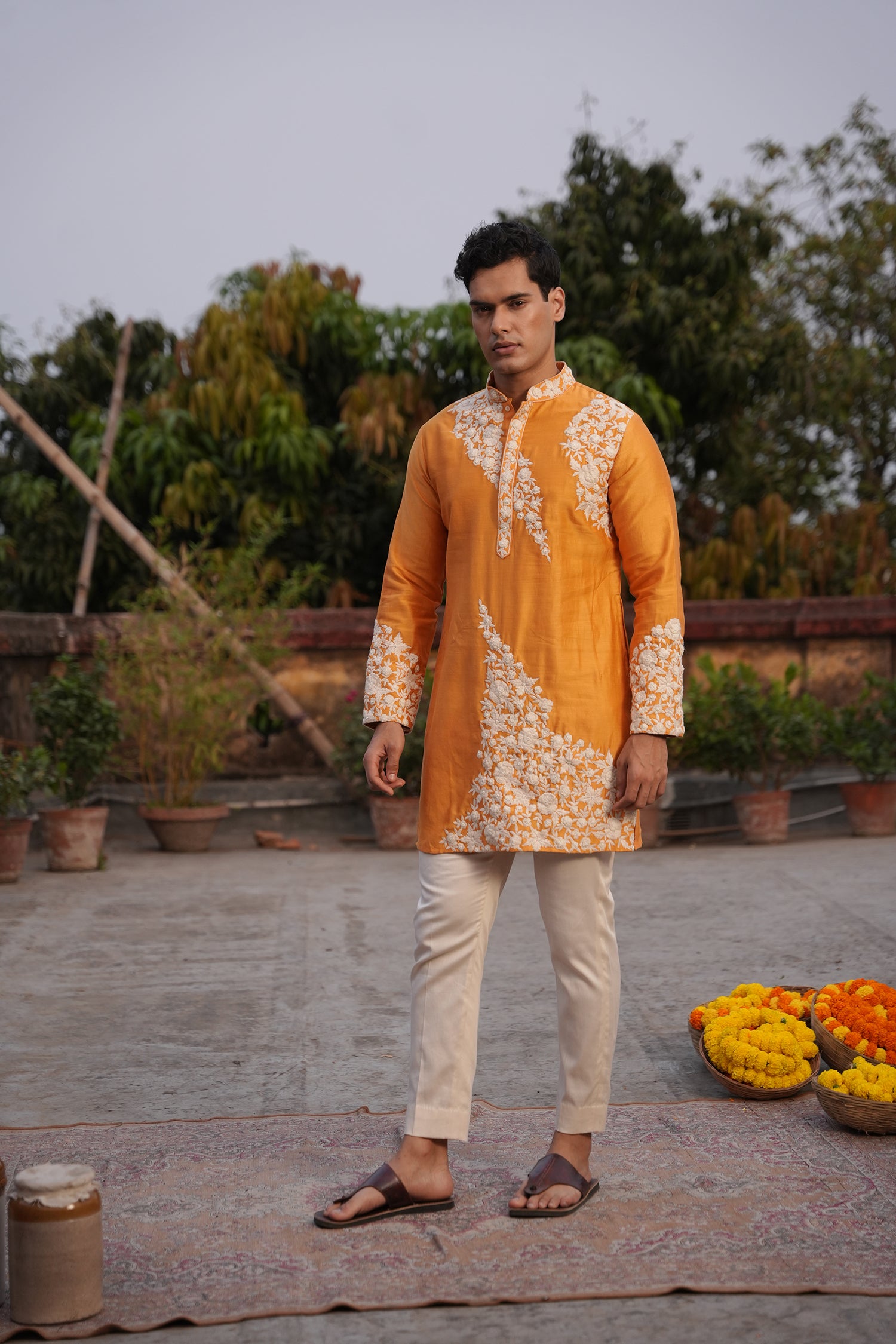 Yusuf Mustard Silk Chanderi Kurta Set