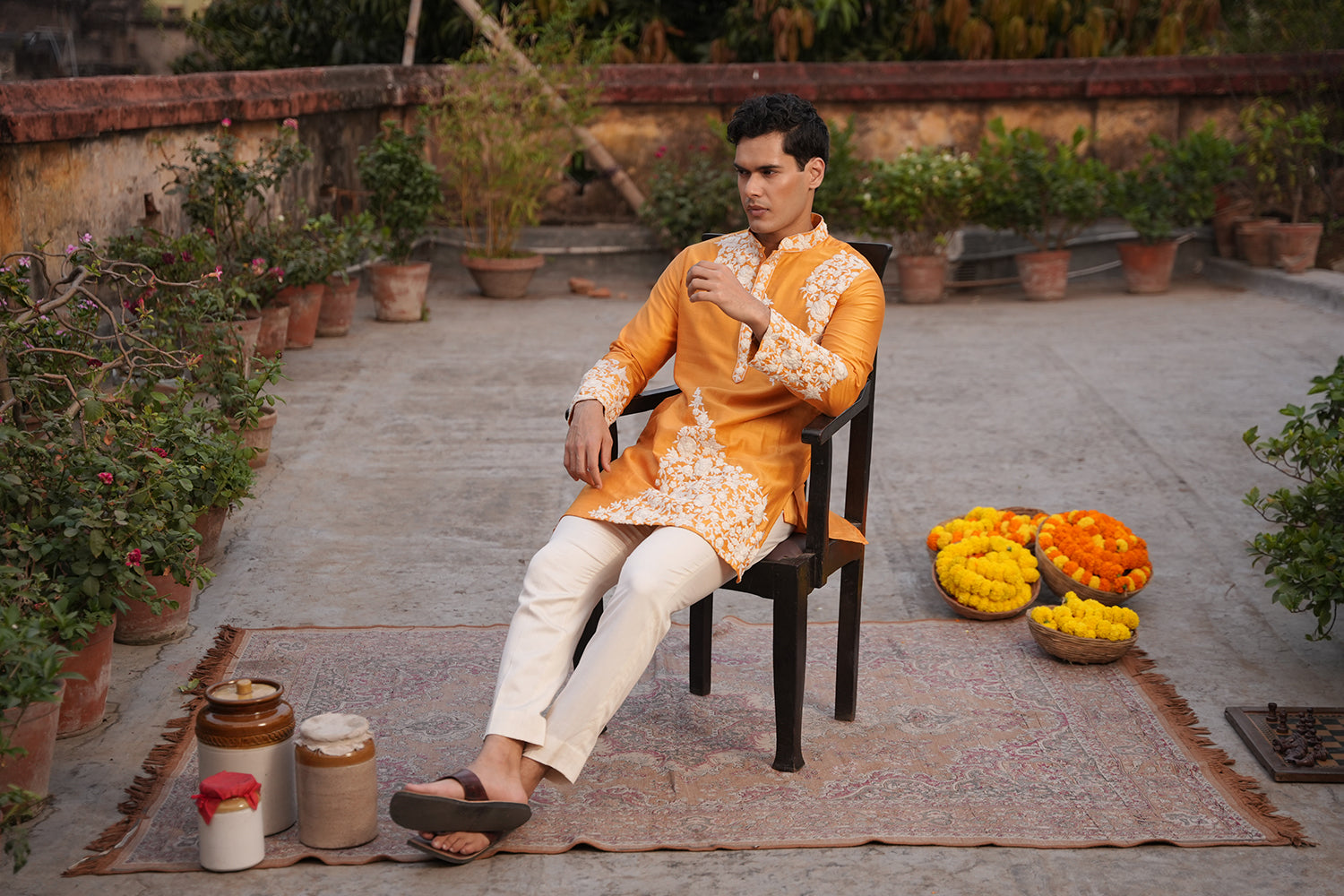 Yusuf Mustard Silk Chanderi Kurta Set
