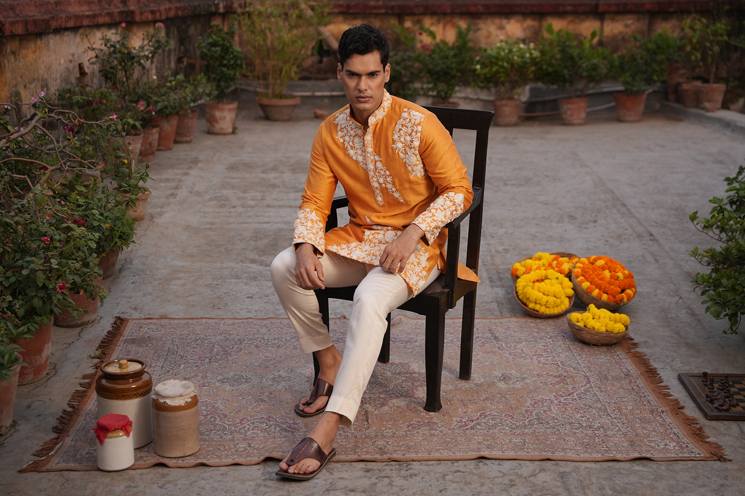 Yusuf Mustard Silk Chanderi Kurta Set