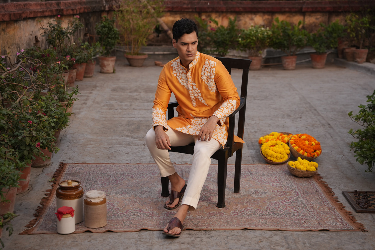 Yusuf Mustard Silk Chanderi Kurta Set
