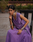 Aafia Amethyst Shade Georgette Pleated Skirt With Silk Chanderi Overlap Jacket