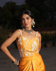 Fatima Mustard Applique Drape Skirt Set
