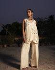 Neema Off White Chanderi Collar Kurta With Flap Border Pant