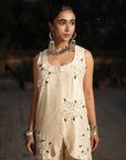 Neema Off White Chanderi Collar Kurta With Flap Border Pant