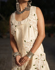 Neema Off White Chanderi Collar Kurta With Flap Border Pant
