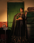 Nafisa Black Silk Chanderi Lehenga Set