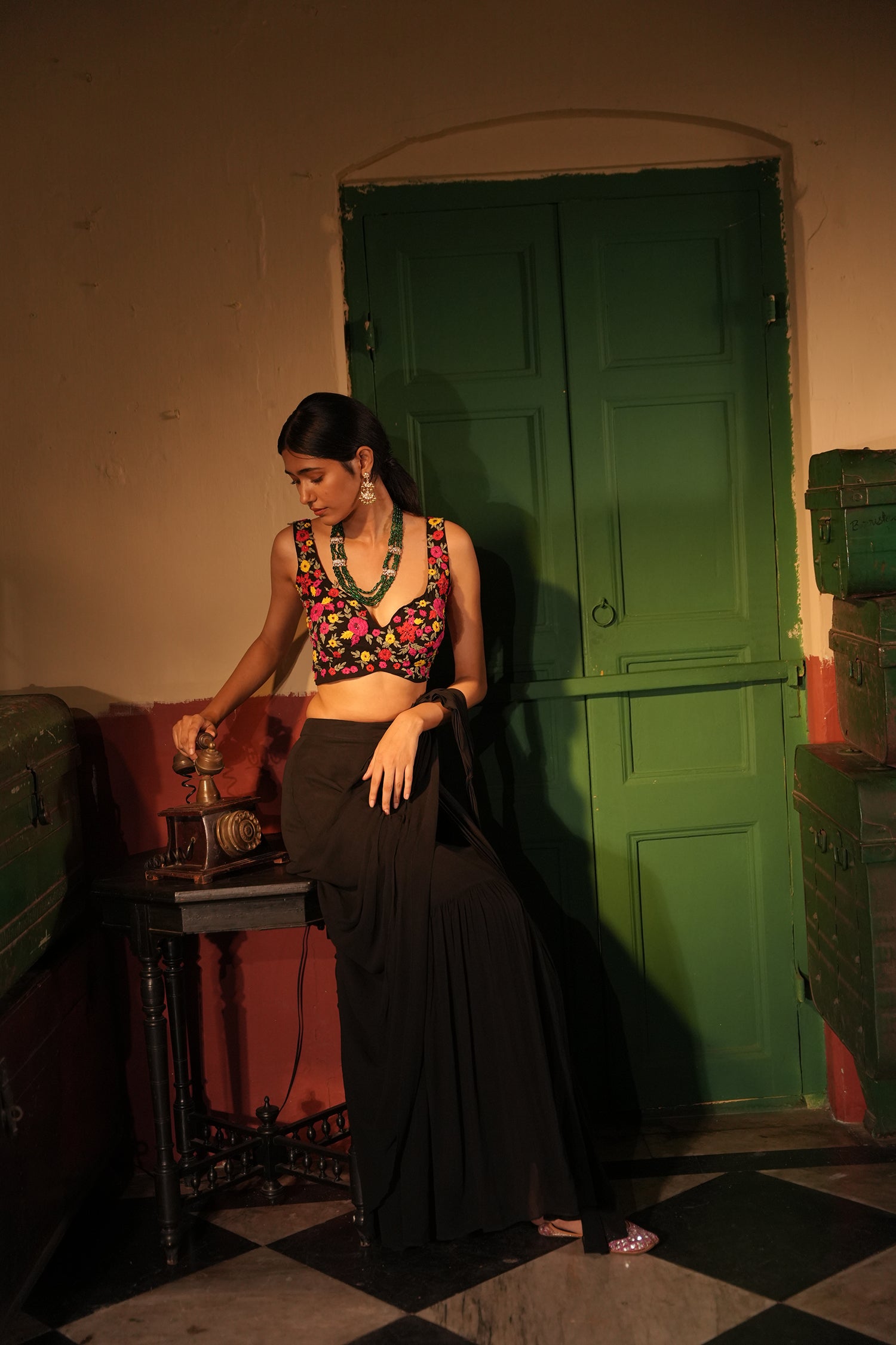 Urwa Black Drape Saree Set