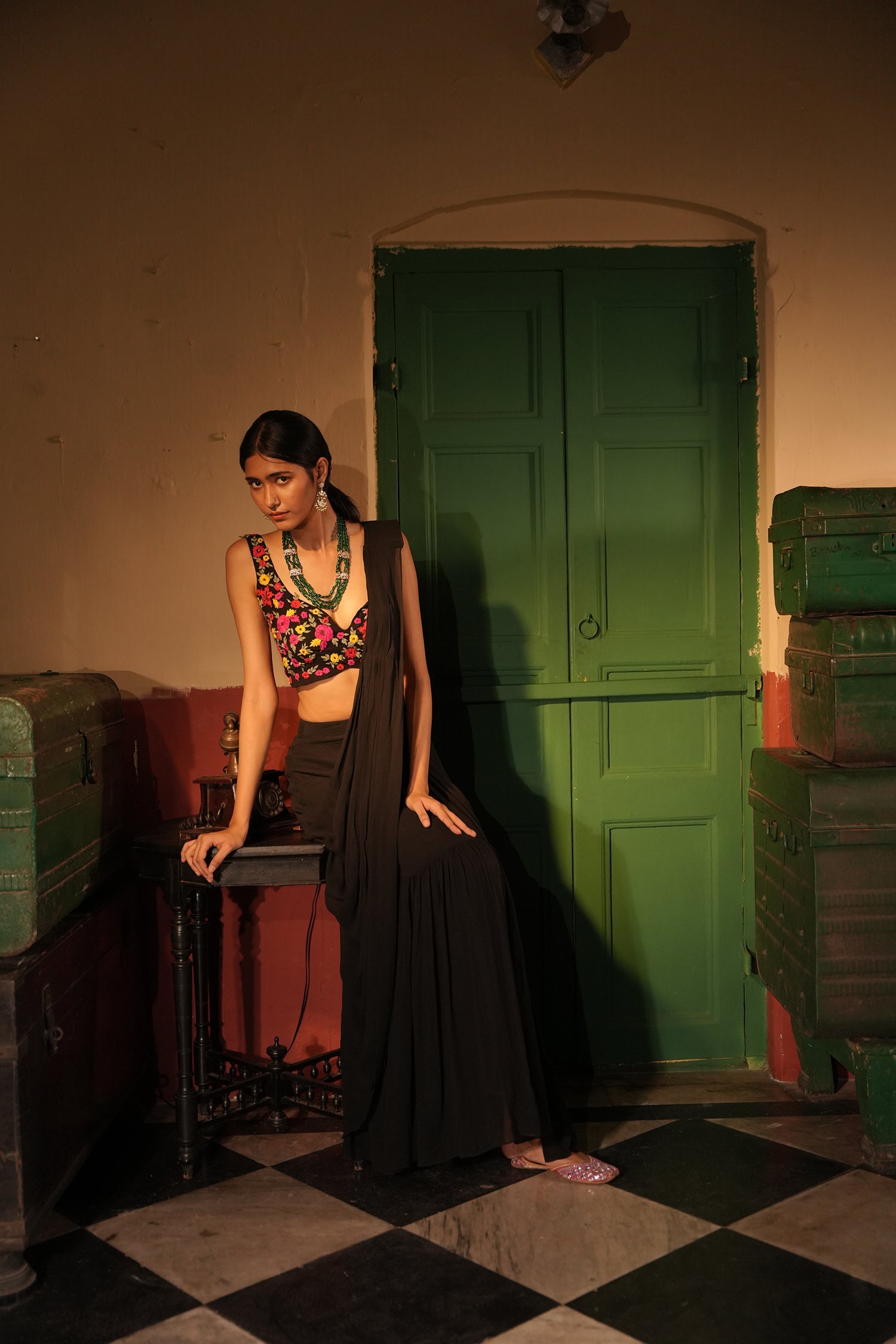 Urwa Black Drape Saree Set