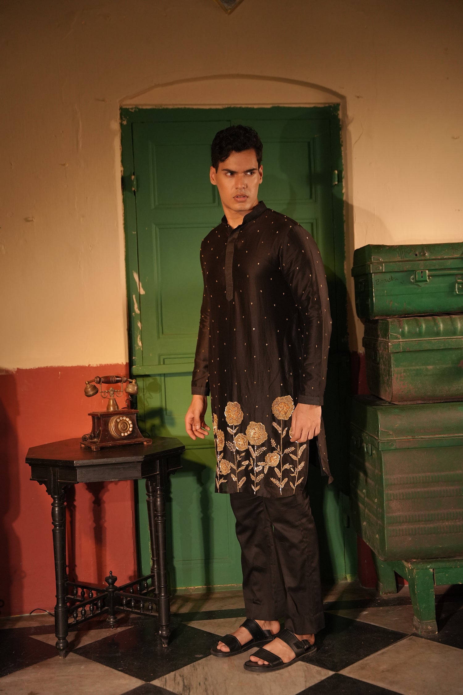 Rahim Black Silk Chanderi Kurta Set
