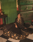 Nafisa Black Silk Chanderi Lehenga Set