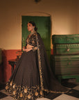 Nafisa Black Silk Chanderi Lehenga Set