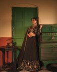 Nafisa Black Silk Chanderi Lehenga Set