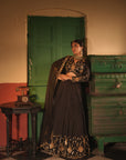 Nafisa Black Silk Chanderi Lehenga Set