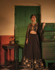Nafisa Black Silk Chanderi Lehenga Set