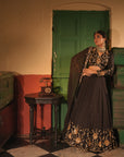Nafisa Black Silk Chanderi Lehenga Set