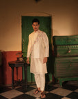 Ibrahim Off White Rawsilk Bandi Set