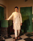 Ibrahim Off White Rawsilk Bandi Set
