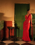 Mariam Red Applique Drape Saree