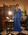 Faiza Blue Applique Emb Drape Skirt Set