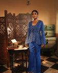 Faiza Blue Applique Emb Drape Skirt Set