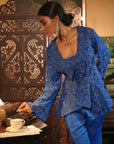 Faiza Blue Applique Emb Drape Skirt Set