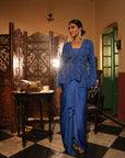 Faiza Blue Applique Emb Drape Skirt Set