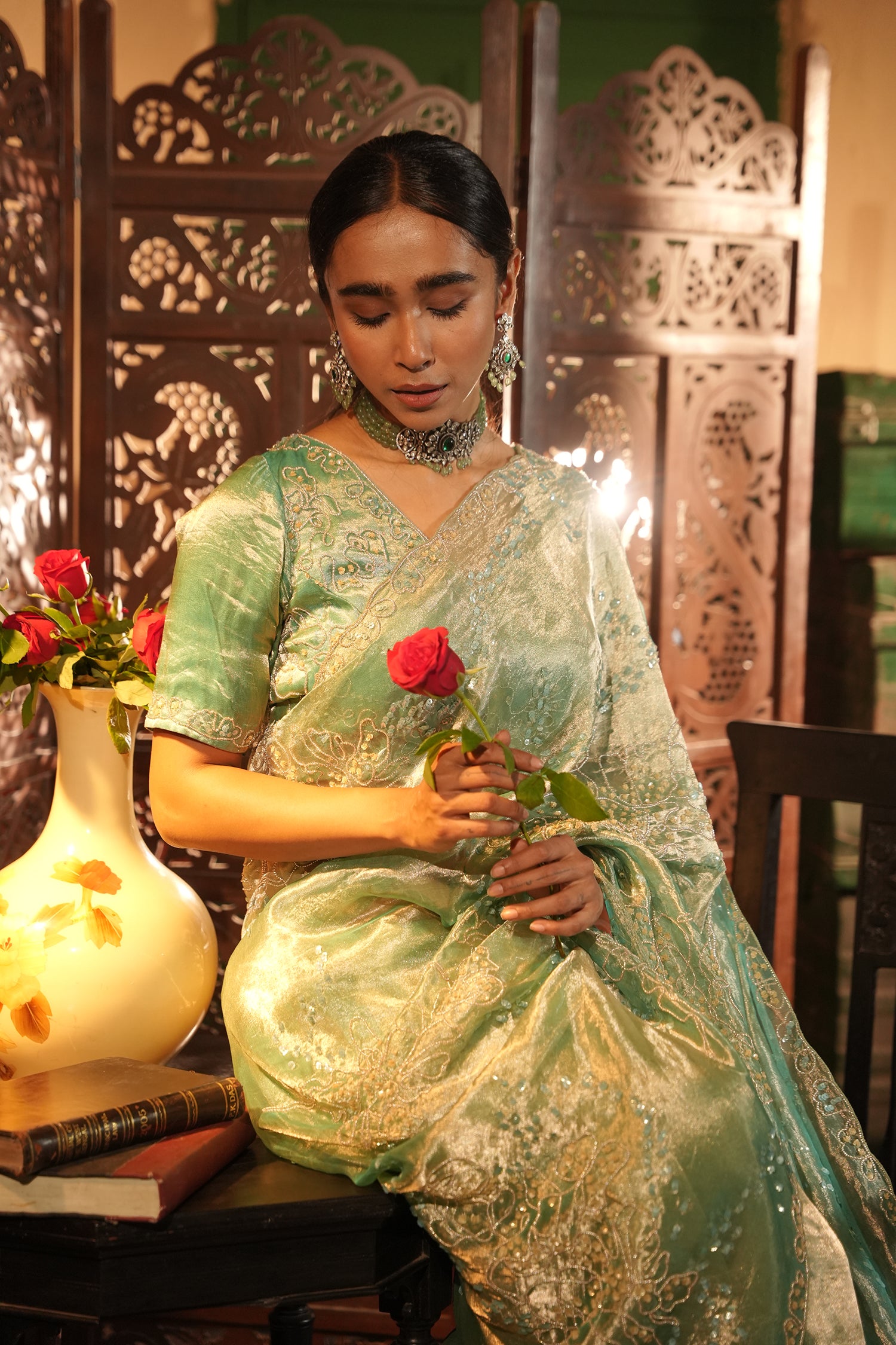 Jenna Teal Tissue Saree