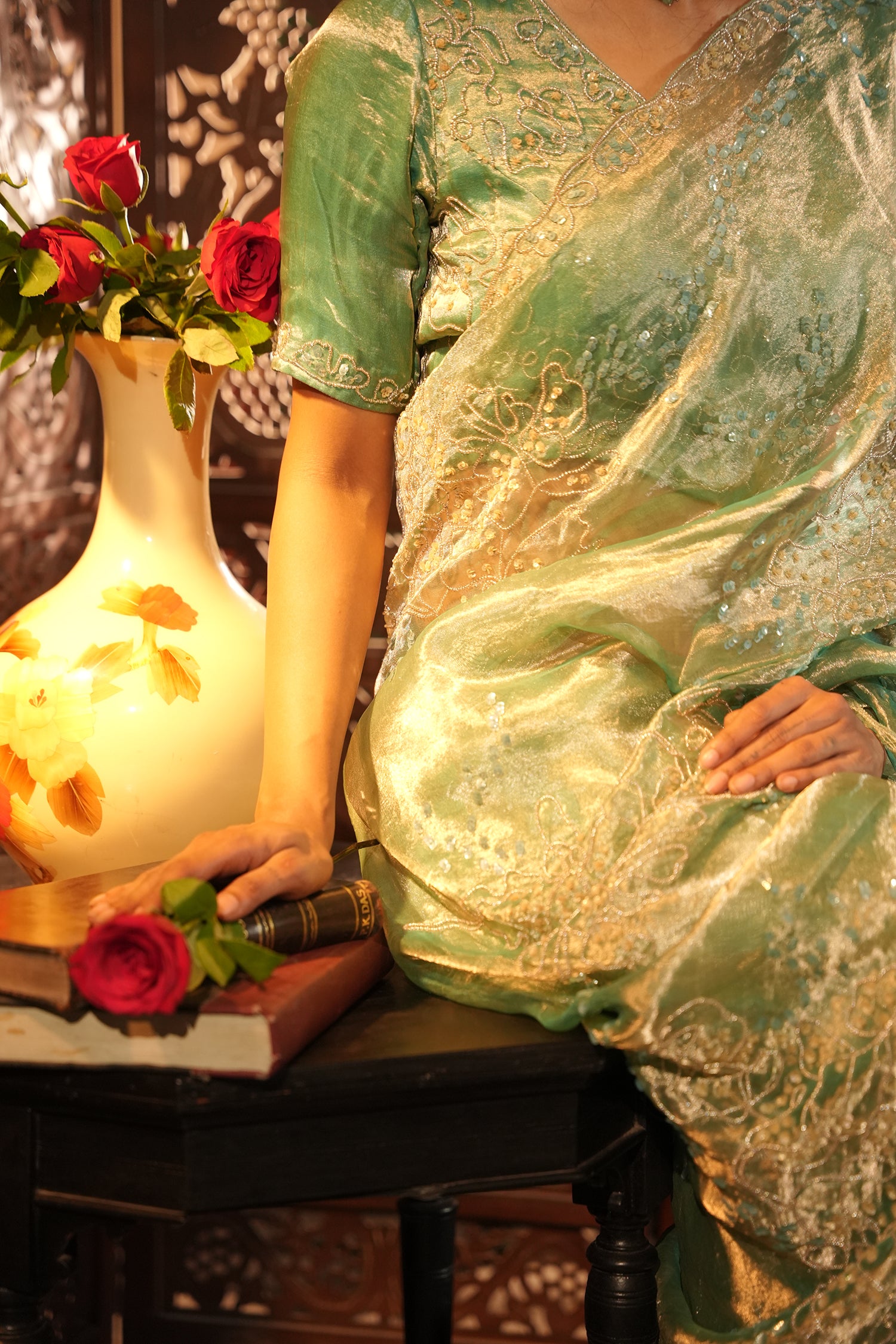 Jenna Teal Tissue Saree