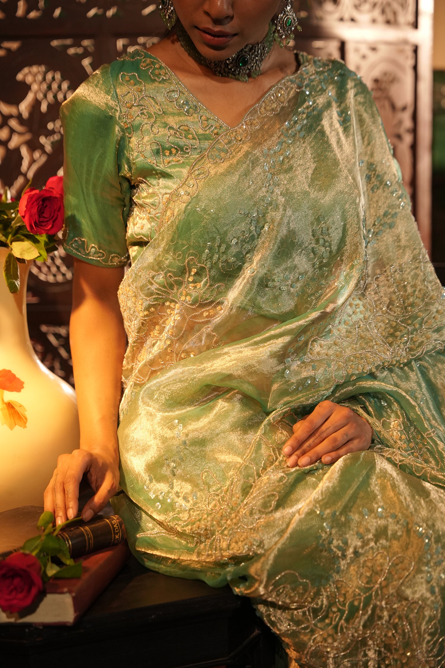 Jenna Teal Tissue Saree