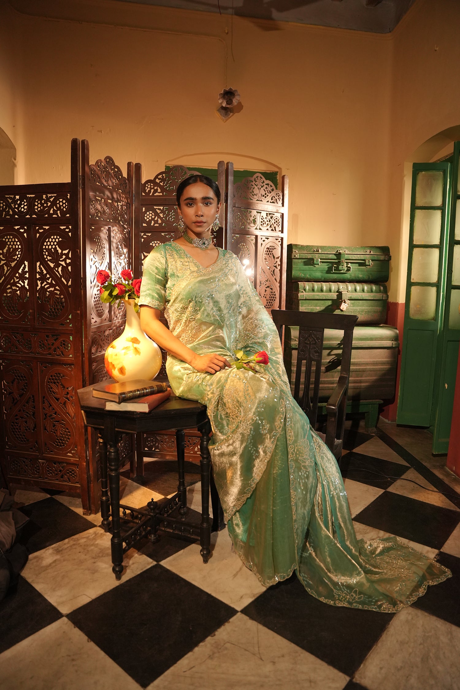 Jenna Teal Tissue Saree