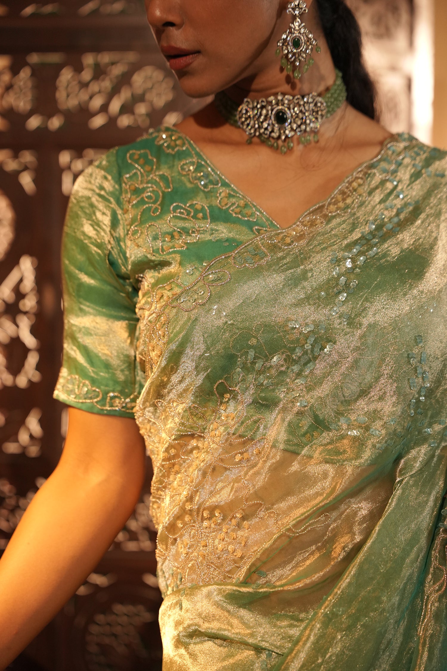 Jenna Teal Tissue Saree