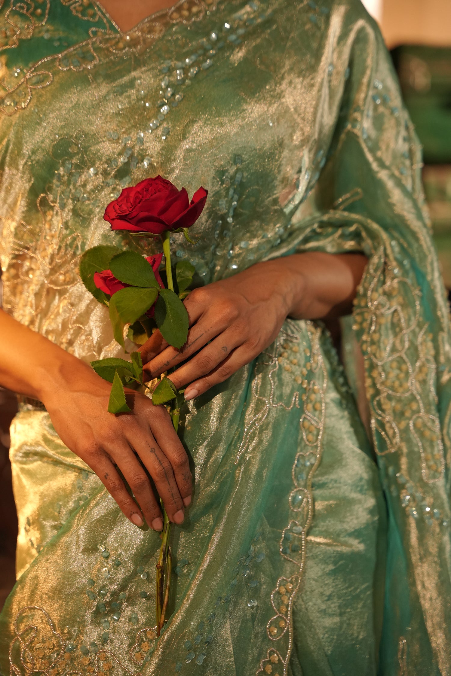 Jenna Teal Tissue Saree