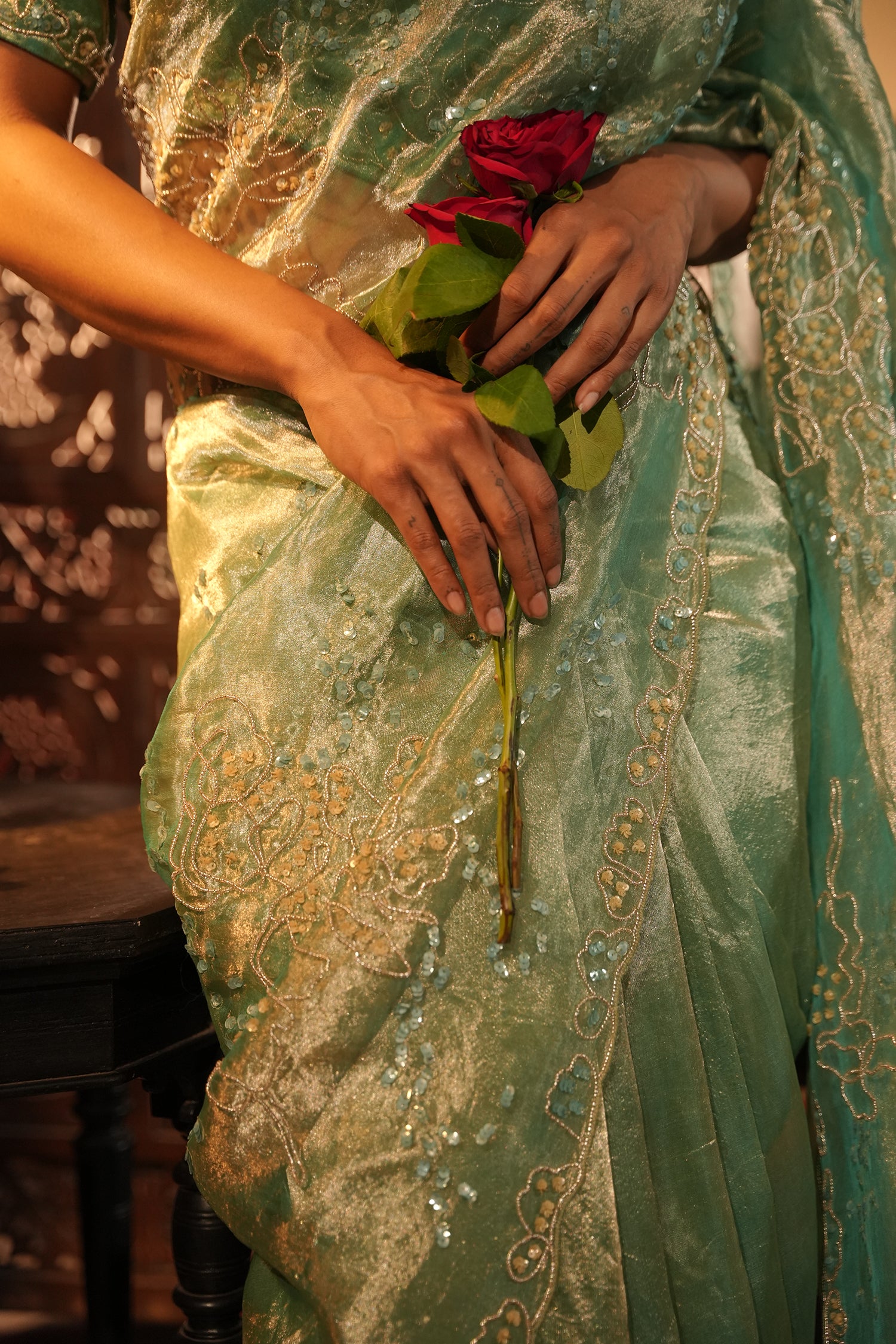 Jenna Teal Tissue Saree