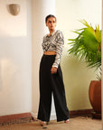 TT White With Black Pearl Crop Top With Pants