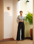 TT White With Black Pearl Crop Top With Pants