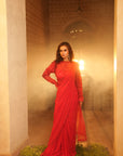 TT Red Blouse With Drape Saree