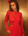 TT Red Blouse With Drape Saree