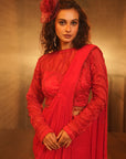 TT Red Blouse With Drape Saree