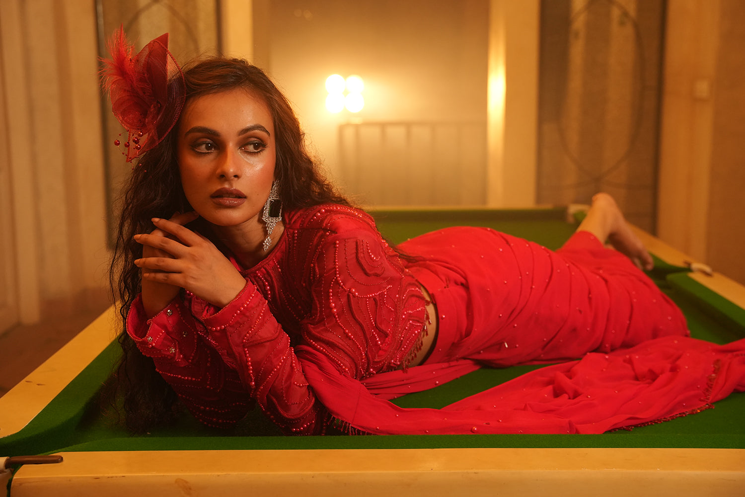 TT Red Blouse With Drape Saree