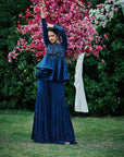 Sequin and Thread Embroidered Crop Top and Flared Pants Fusion Set