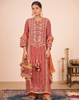 Orange Embroidered Crepe A-Line Suit with Dupatta & Canvas tote bag – Festive Wear